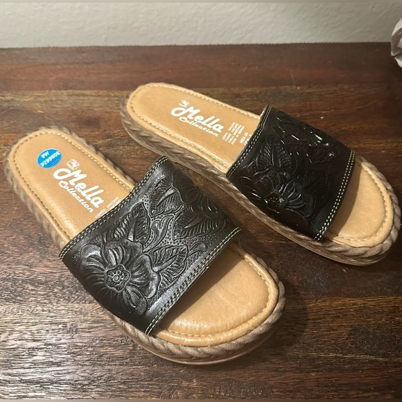 Mella Collection western slides black womens size 9 - Picture 1 of 6